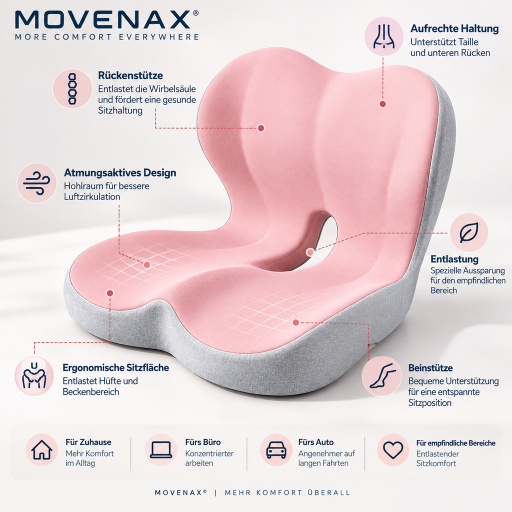 MOVENAX® Ergonomisches Sitzkissen mit Rückenstütze